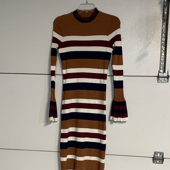 ENDLESS ROSE WOMENS STRIPED SWEATER DRESS BELL SLEEVE SMALL - Picture 2 of 7